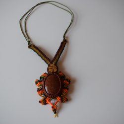 Håndlavet halskæde med brede bånd, Ayahuasca Vine og Guldsten